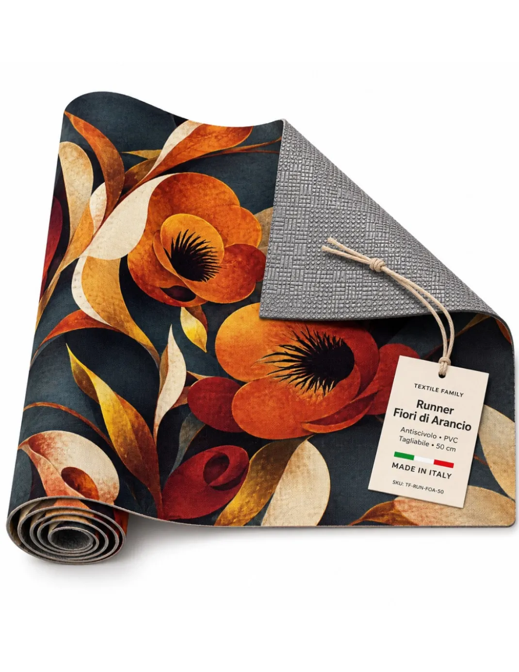 Runner Cucina Fiori di Arancio 50 cm Tappeto Antiscivolo Lavabile Made in Italy