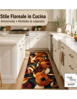 Runner Cucina Fiori di Arancio 50 cm Tappeto Antiscivolo Lavabile Made in Italy