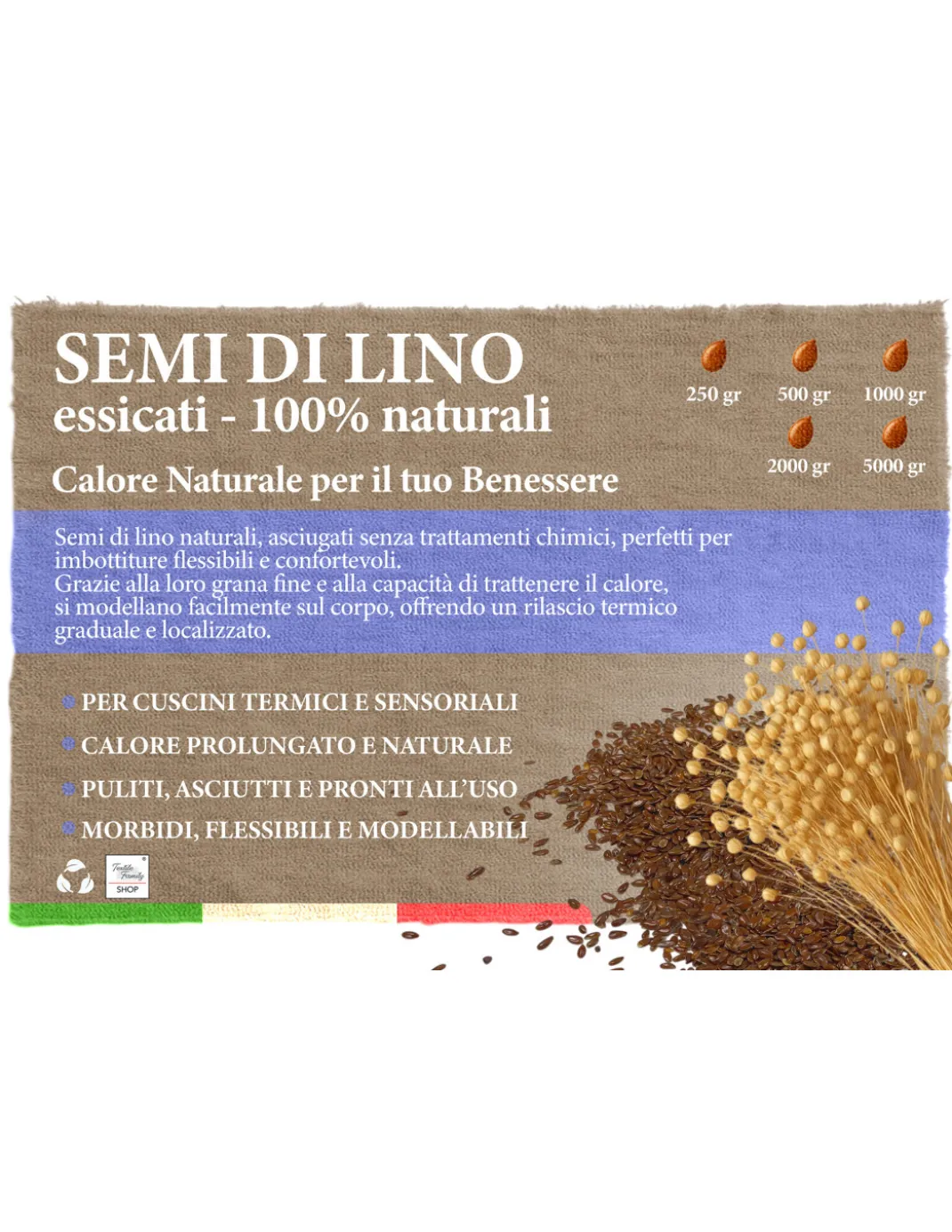 Semi di Lino Naturali Lavati e Sterilizzati β Per Cuscinetti Termici, Impacchi Cosmetici e Uso Artigianale