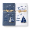 Set Asciugamani Bagno Blu “Ciao Mare” in Spugna 100% Cotone, Ricamo Barca a Vela, Made in Italy, Idea Regalo