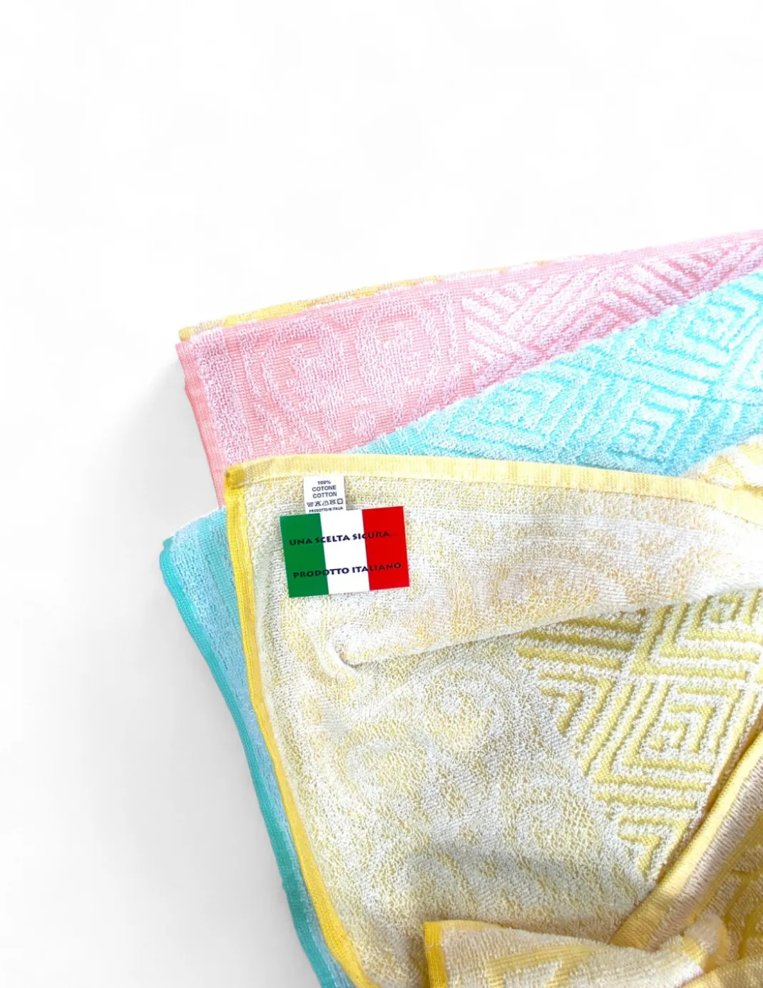 Set 6 Asciugamani Bagno Grandi, Modello Venere, Jacquard, Puro Cotone, Colori Assortiti, Made in Italy