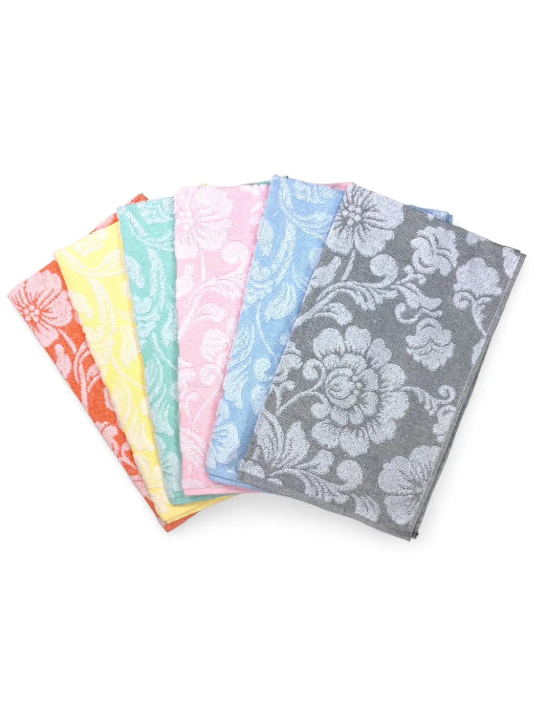 Set Asciugamani Bagno in Cotone 60x100 e 40x60 Flowers, 6 Pezzi, 350 gr/mq, Colori Pastello, Made in Italy, Assorbenti e Morbidi