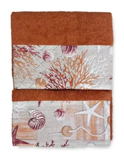 SET asciugamani con bordo CORALLI ROSSO in puro cotone Made in Italy