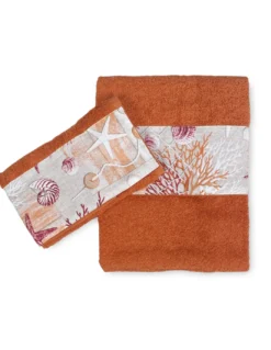 SET asciugamani con bordo CORALLI ROSSO in puro cotone Made in Italy