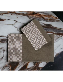 SET asciugamani con bordo FASHION Beige in puro cotone Made in Italy
