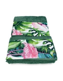 SET asciugamani con bordo FLAMINGO in puro cotone Made in Italy