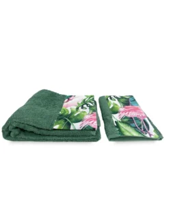 SET asciugamani con bordo FLAMINGO in puro cotone Made in Italy