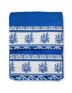 SET asciugamani con bordo GRECIA Mare marino blu in puro cotone Made in Italy