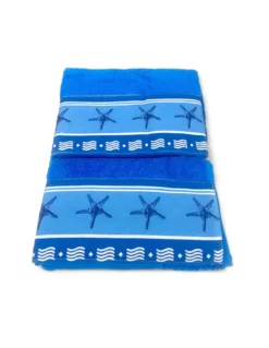 SET asciugamani con bordo Stelle Marine Blu in puro cotone Made in Italy