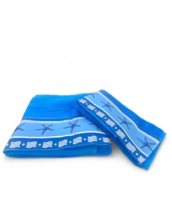 SET asciugamani con bordo Stelle Marine Blu in puro cotone Made in Italy