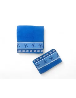SET asciugamani con bordo Stelle Marine Blu in puro cotone Made in Italy