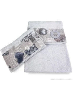 SET asciugamani con bordo Tirolese SHABBY Beige in puro cotone Made in Italy