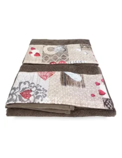 SET asciugamani con bordo Tirolese SHABBY Rosso in puro cotone Made in Italy