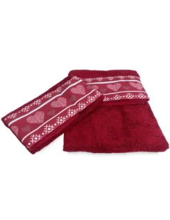SET asciugamani con bordo tirolese CUORE ROSSO in puro cotone Made in Italy