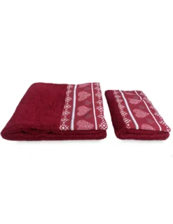 SET asciugamani con bordo tirolese CUORE ROSSO in puro cotone Made in Italy
