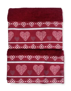 SET asciugamani con bordo tirolese CUORE ROSSO in puro cotone Made in Italy
