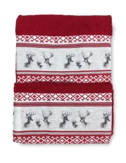 SET asciugamani con bordo tirolese CERVINO ROSSO in puro cotone Made in Italy