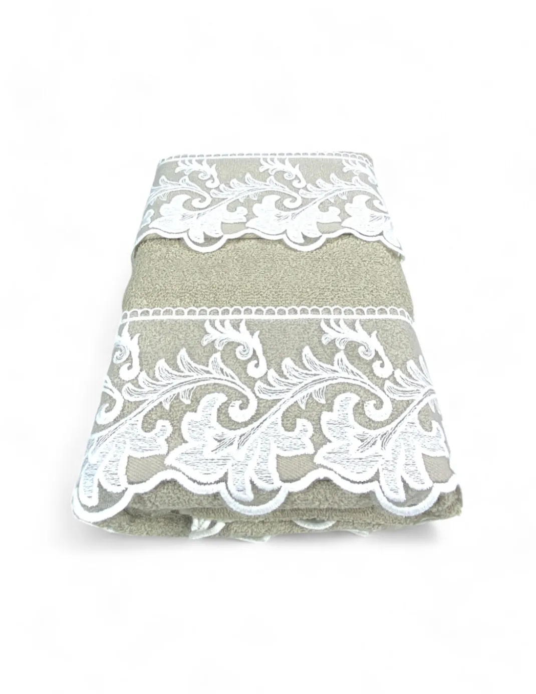 Set Asciugamani 1+1 Pizzo Macramè Toscana Sabbia, Puro Cotone, Made in Italy, Idea Regalo, Confezione Elegante