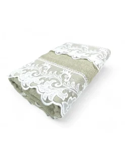 Set Asciugamani 1+1 Pizzo Macramè Toscana Sabbia, Puro Cotone, Made in Italy, Idea Regalo, Confezione Elegante