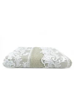Set Asciugamani 1+1 Pizzo Macramè Toscana Sabbia, Puro Cotone, Made in Italy, Idea Regalo, Confezione Elegante