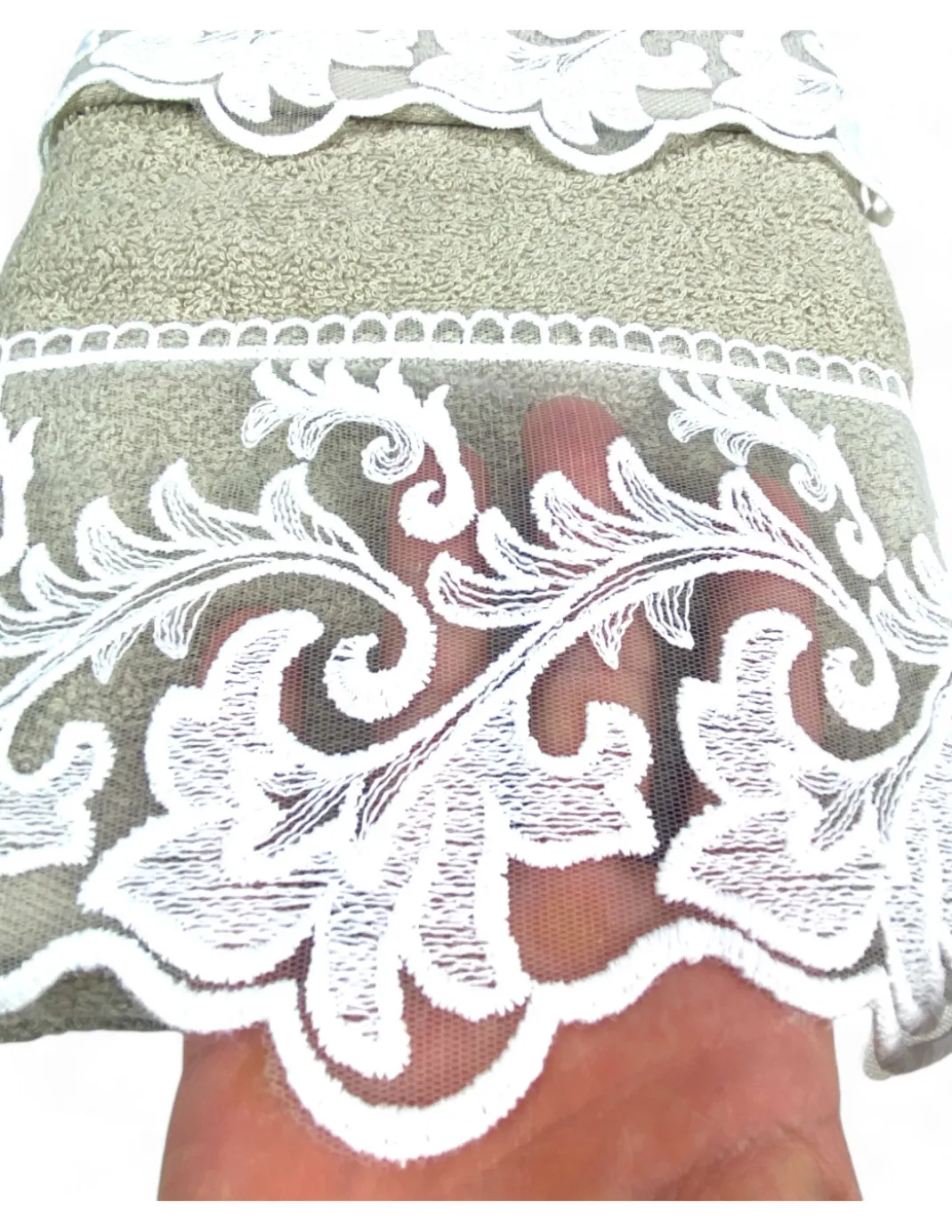 Set Asciugamani 1+1 Pizzo Macramè Toscana Sabbia, Puro Cotone, Made in Italy, Idea Regalo, Confezione Elegante
