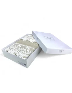 Set Asciugamani 1+1 Pizzo Macramè Toscana Sabbia, Puro Cotone, Made in Italy, Idea Regalo, Confezione Elegante