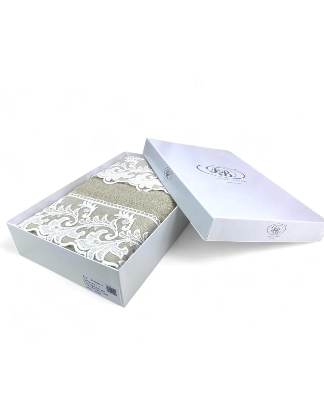 Set Asciugamani 1+1 Pizzo Macramè Toscana Sabbia, Puro Cotone, Made in Italy, Idea Regalo, Confezione Elegante
