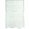 Set Asciugamani 1+1 Pizzo Macramè Toscana Panna, Puro Cotone, Made in Italy, Idea Regalo, Confezione Elegante