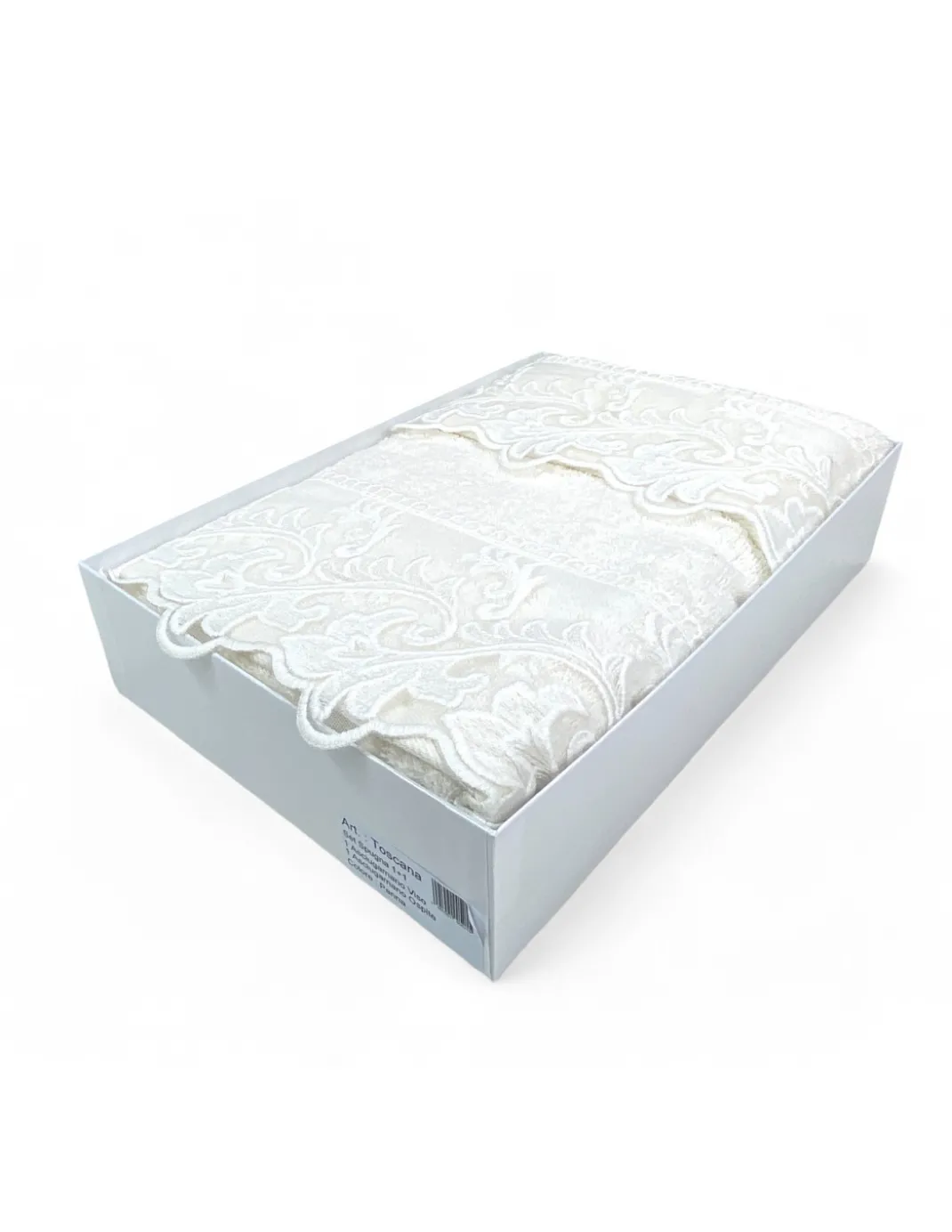 Set Asciugamani 1+1 Pizzo Macramè Toscana Panna, Puro Cotone, Made in Italy, Idea Regalo, Confezione Elegante