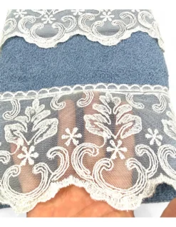 Set Asciugamani 1+1 Pizzo Macramè Malika Avio, Puro Cotone, Made in Italy, Idea Regalo, Confezione Elegante