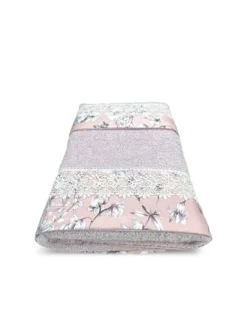 Set Asciugamani 1+1 Pizzo Macramè Glicine Rosa, Puro Cotone, Made in Italy, Idea Regalo, Confezione Elegante