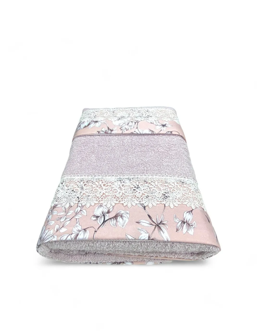 Set Asciugamani 1+1 Pizzo Macramè Glicine Rosa, Puro Cotone, Made in Italy, Idea Regalo, Confezione Elegante