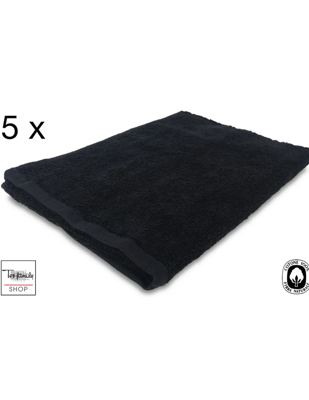 SET 5 ASCIUGAMANI SALVIETTA SPUGNA NERO BEAUTY PARRUCCHIERA CM. 50X100