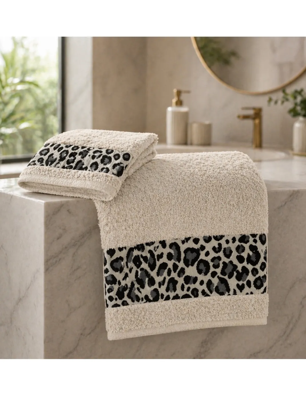 SET ASCIUGAMANI spugna JACQUARD 1+1 VISO e ospite MACULATO beige