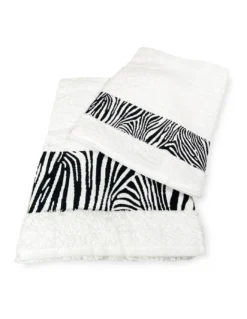SET ASCIUGAMANI spugna JACQUARD 1+1 VISO e ospite ZEBRATO bianco