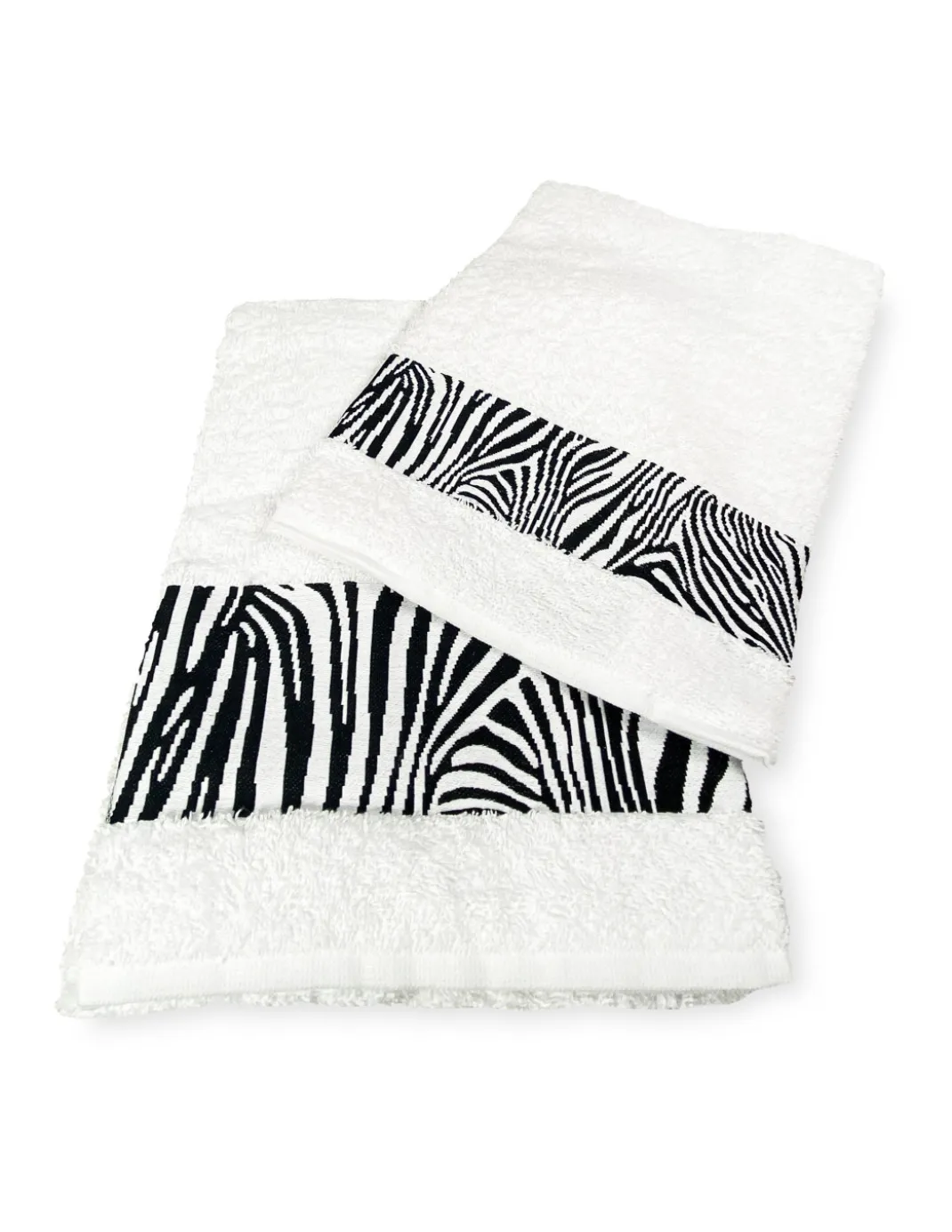 SET ASCIUGAMANI spugna JACQUARD 1+1 VISO e ospite ZEBRATO bianco