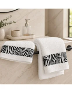 SET ASCIUGAMANI spugna JACQUARD 1+1 VISO e ospite ZEBRATO bianco