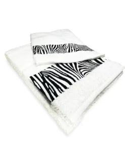 SET ASCIUGAMANI spugna JACQUARD 1+1 VISO e ospite ZEBRATO bianco