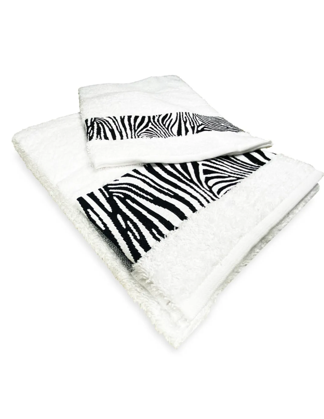 SET ASCIUGAMANI spugna JACQUARD 1+1 VISO e ospite ZEBRATO bianco