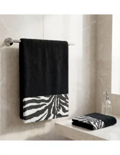 SET ASCIUGAMANI spugna 1+1 VISO e ospite ZEBRATO bianco NERO