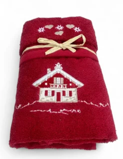 Set Asciugamani Tirolese Casetta Bordeaux - Tirolo - Spugna 100% Cotone - Ricamo Chalet Montagna Made in Italy