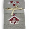 Set Asciugamani Tirolese Casetta Tortora - Tirolo - Spugna 100% Cotone - Ricamo Chalet Montagna Made in Italy