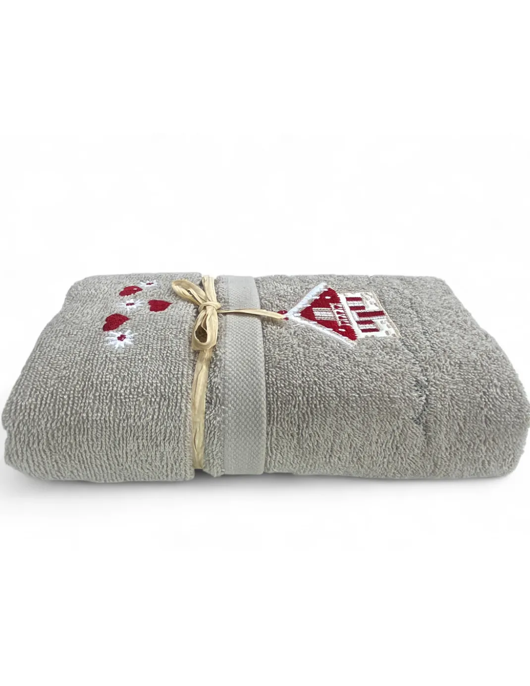 Set Asciugamani Tirolese Casetta Tortora - Tirolo - Spugna 100% Cotone - Ricamo Chalet Montagna Made in Italy