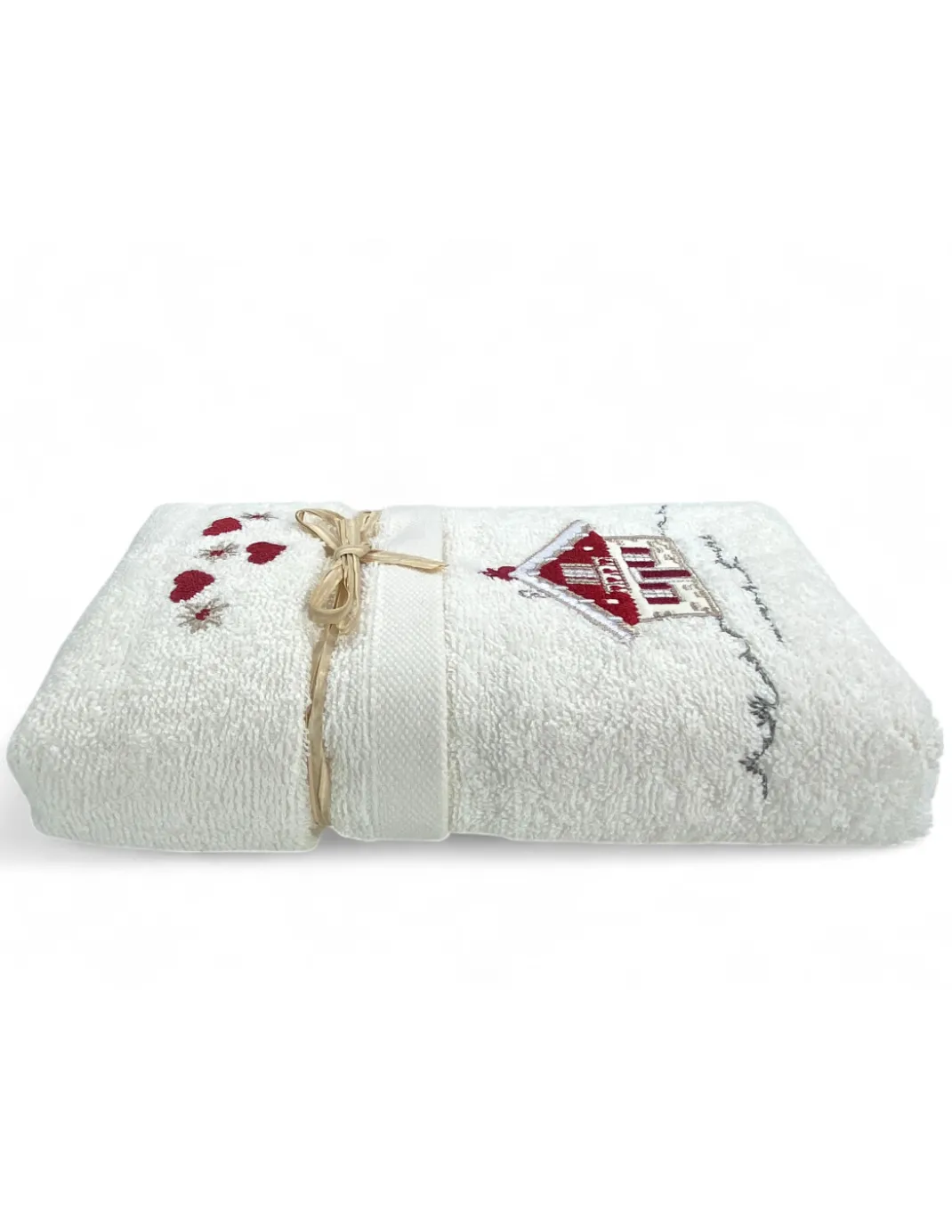 Set Asciugamani Tirolese Casetta Panna - Tirolo - Spugna 100% Cotone - Ricamo Chalet Montagna Made in Italy