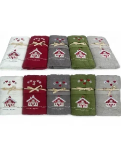Set Asciugamani Tirolese Casetta Grigio - Tirolo - Spugna 100% Cotone - Ricamo Chalet Montagna Made in Italy