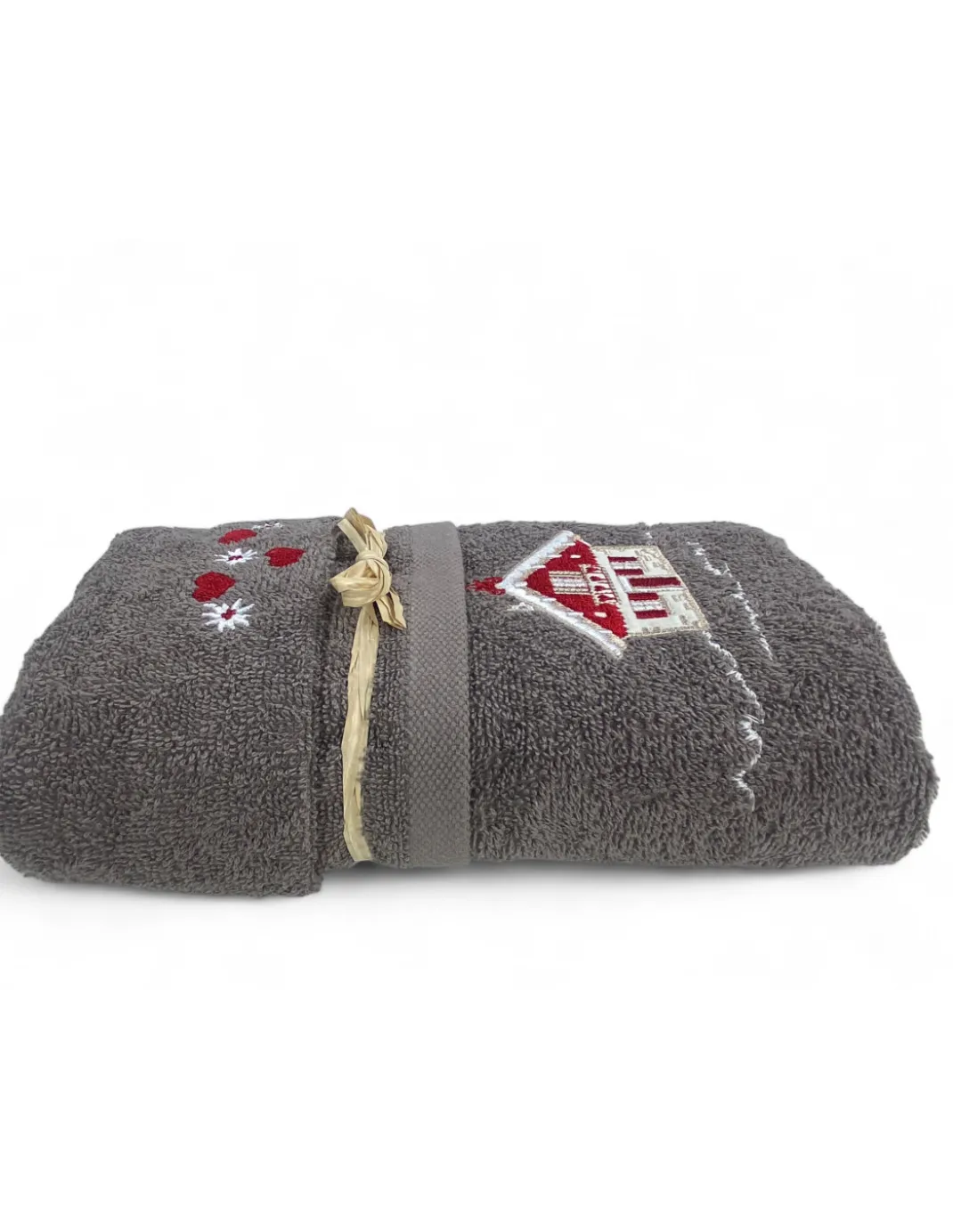 Set Asciugamani Tirolese Casetta Grigio - Tirolo - Spugna 100% Cotone - Ricamo Chalet Montagna Made in Italy