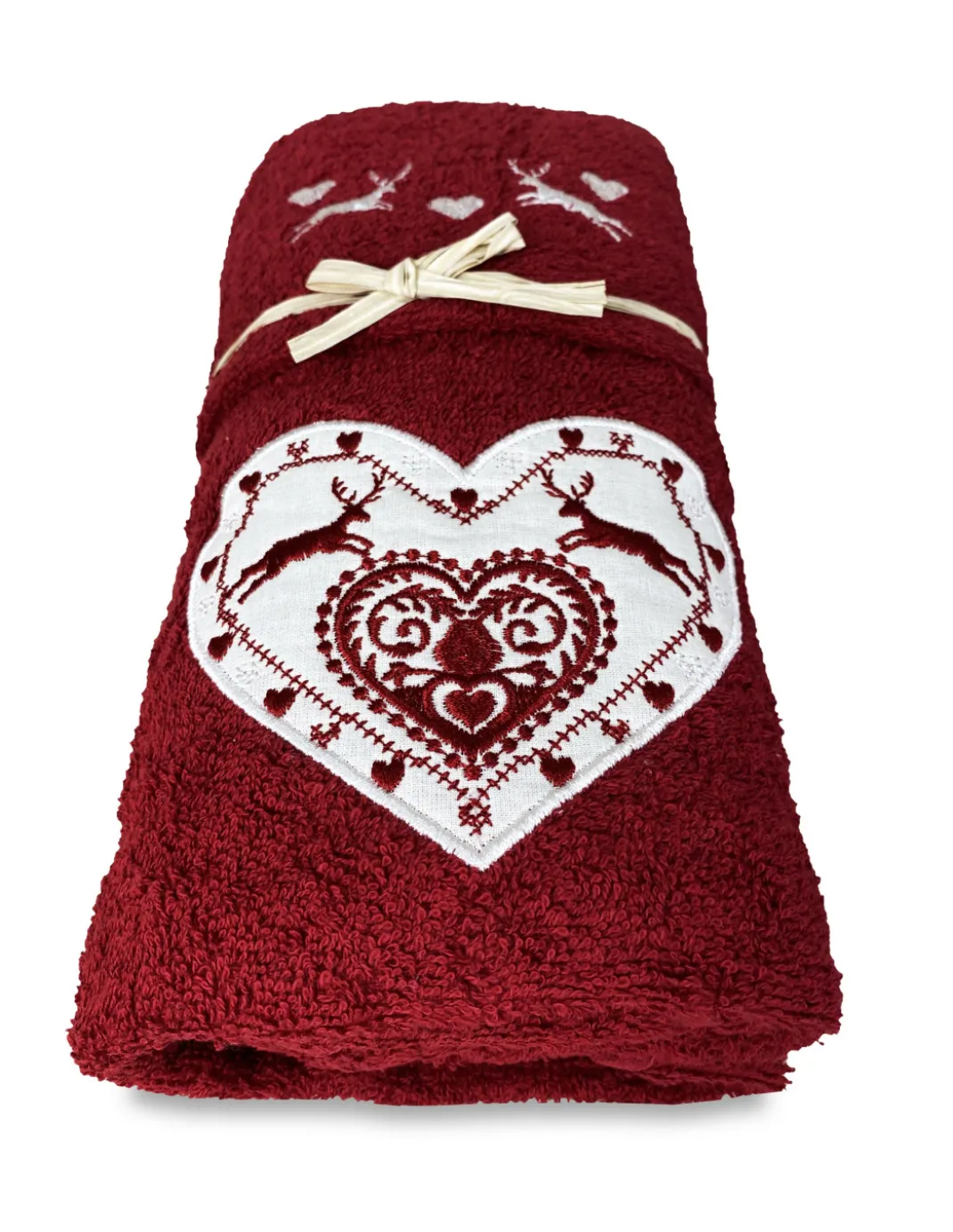 SET asciugamani TIROLO tirolese CUORE CERVO ROSSO