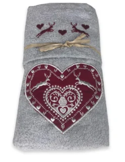 SET Asciugamani TIROLO tirolese CUORE CERVO GRIGIO