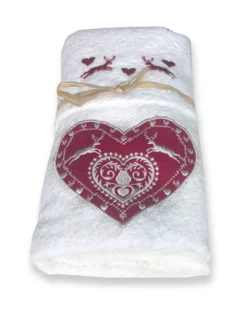 SET asciugamani TIROLO tirolese CUORE CERVO BIANCO