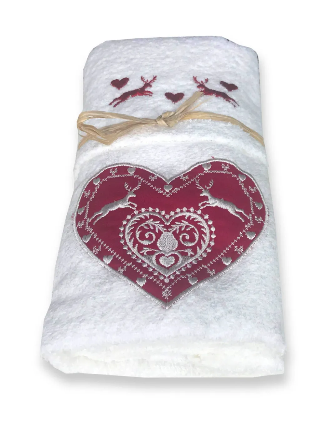SET asciugamani TIROLO tirolese CUORE CERVO BIANCO